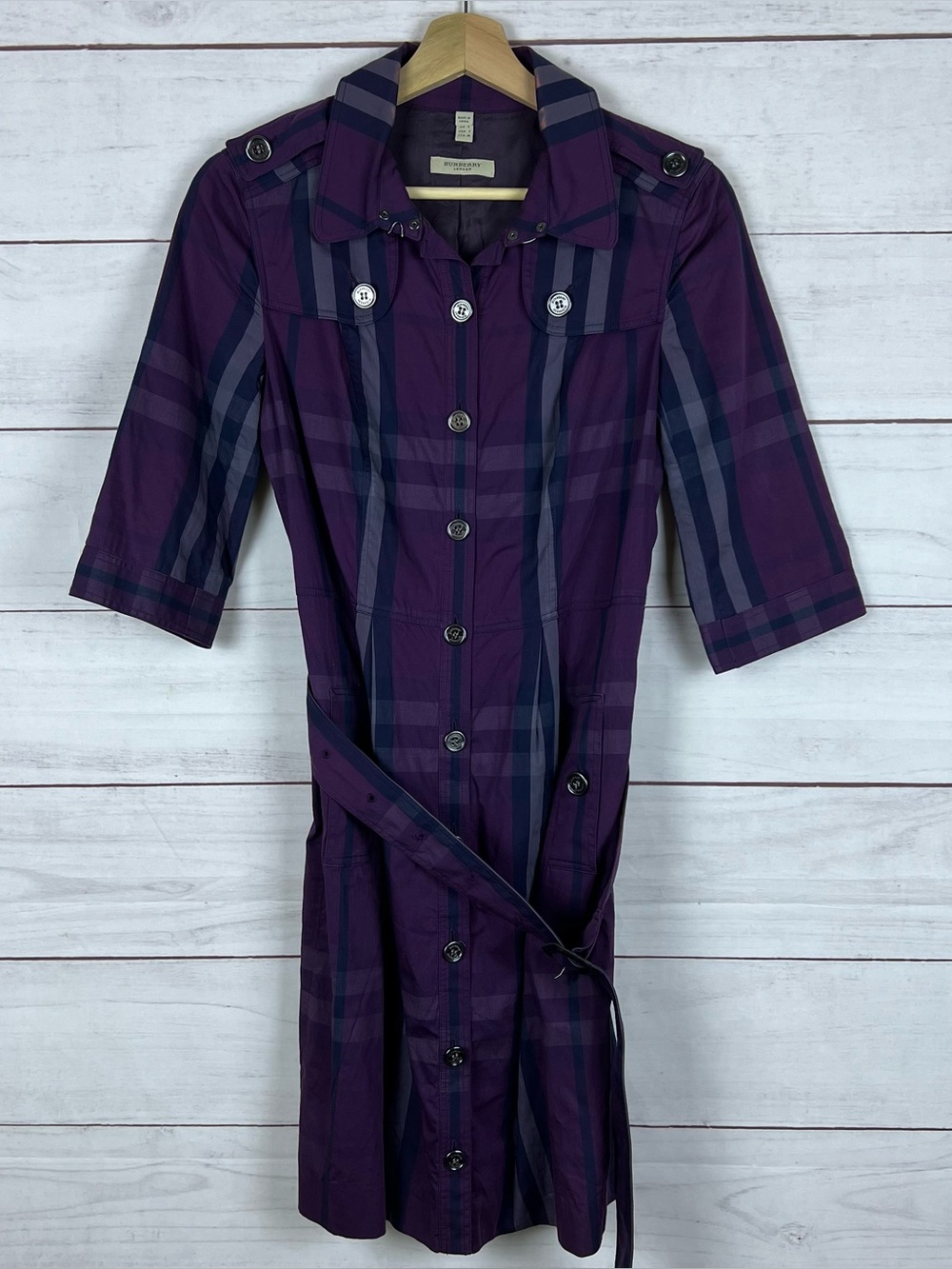 Burberry London Purple Plaid Mini Dress Size US 4